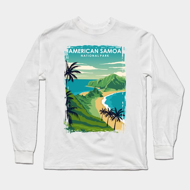 American Samoa National Park Vintage Travel Poster Long Sleeve T-Shirt by jornvanhezik